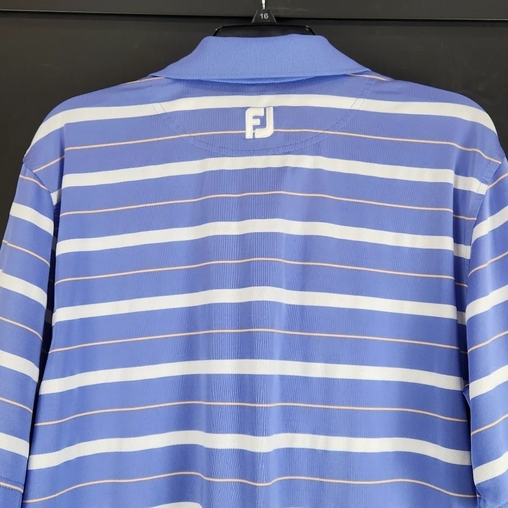 Footjoy Polo Shirt Mens Medium Blue Yellow Golf Golfing Golfer Outdoor Striped